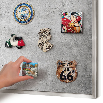 Souvenir magnet display board with a silver frame Concrete minimalism