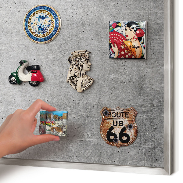 Souvenir magnet display board with a silver frame Concrete minimalism