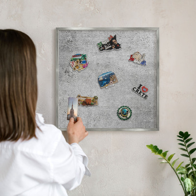 Souvenir magnet display board with a silver frame Concrete minimalism