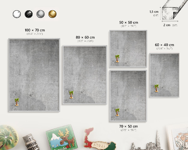 Souvenir magnet display board with a silver frame Concrete minimalism