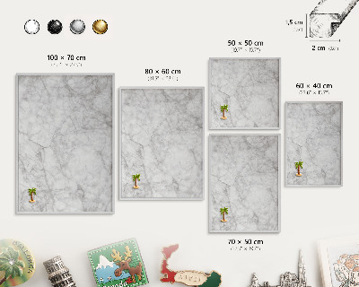 Printed magnet board in a silver frame Gray marble