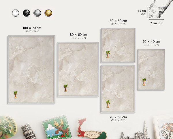 Souvenir magnet display board with a silver frame Beige marble