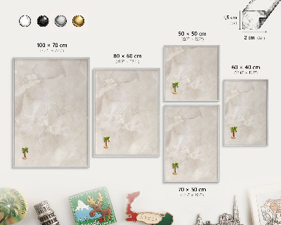 Souvenir magnet display board with a silver frame Beige marble