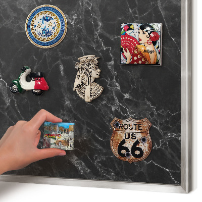 Printed magnet board in a silver frame Black marble