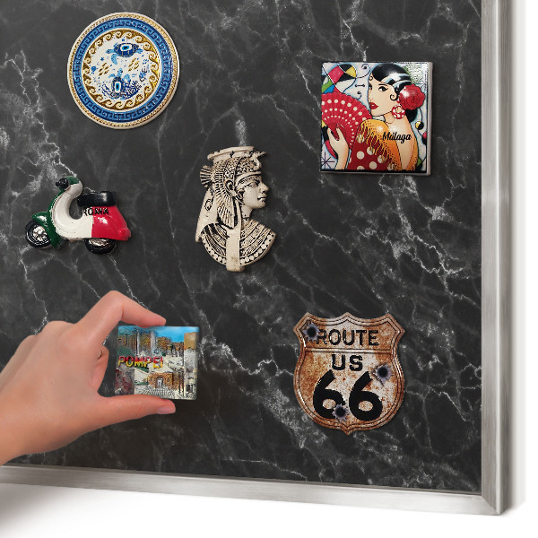 Printed magnet board in a silver frame Black marble