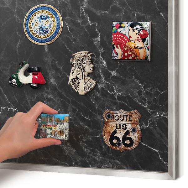 Printed magnet board in a silver frame Black marble