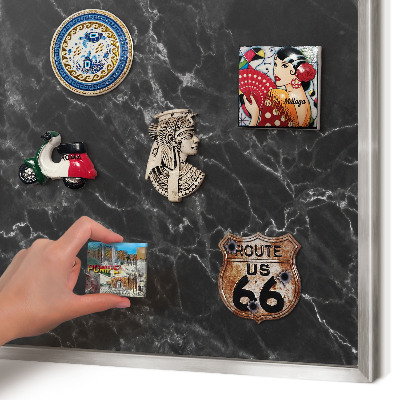 Printed magnet board in a silver frame Black marble