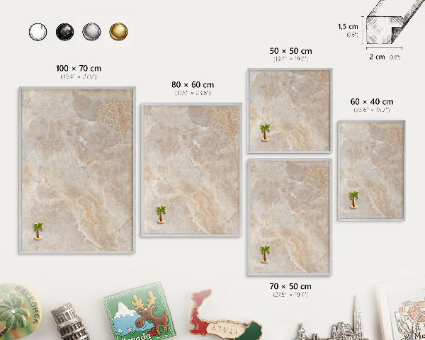 Souvenir magnet display board with a silver frame Cream marble