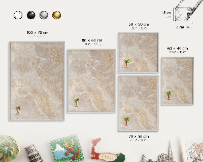 Souvenir magnet display board with a silver frame Cream marble