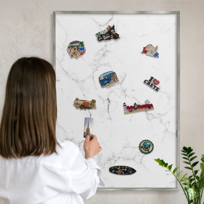Printed magnet board in a silver frame Marble pattern