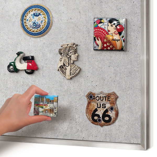 Printed magnet board in a silver frame Gray texture