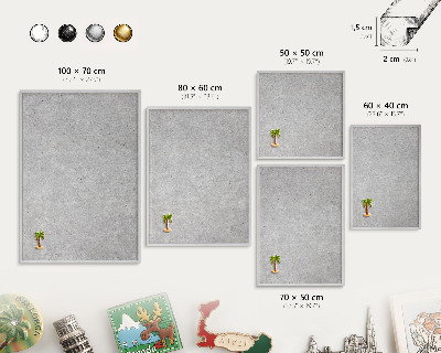 Printed magnet board in a silver frame Gray texture