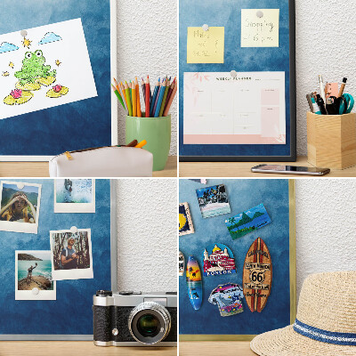Souvenir magnet display board with a silver frame Blue abstractions