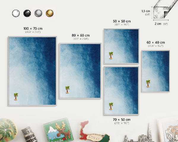 Souvenir magnet display board with a silver frame Blue abstractions