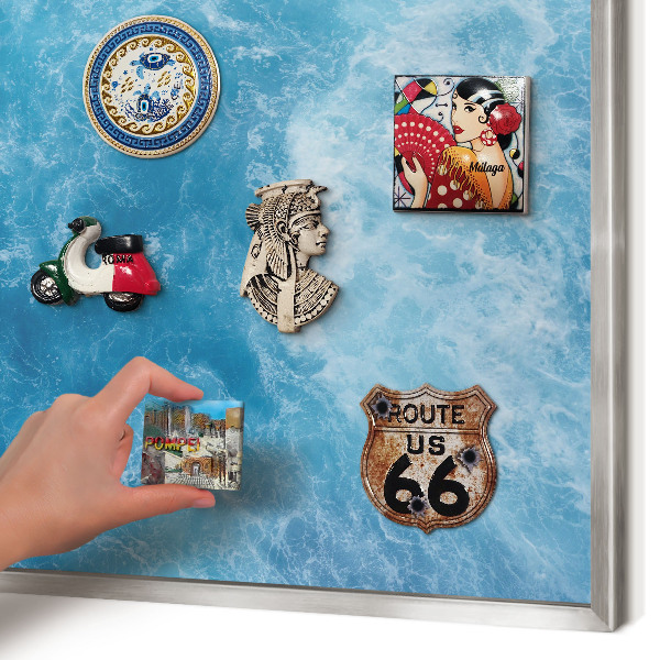 Printed magnet board in a silver frame Ocean waves