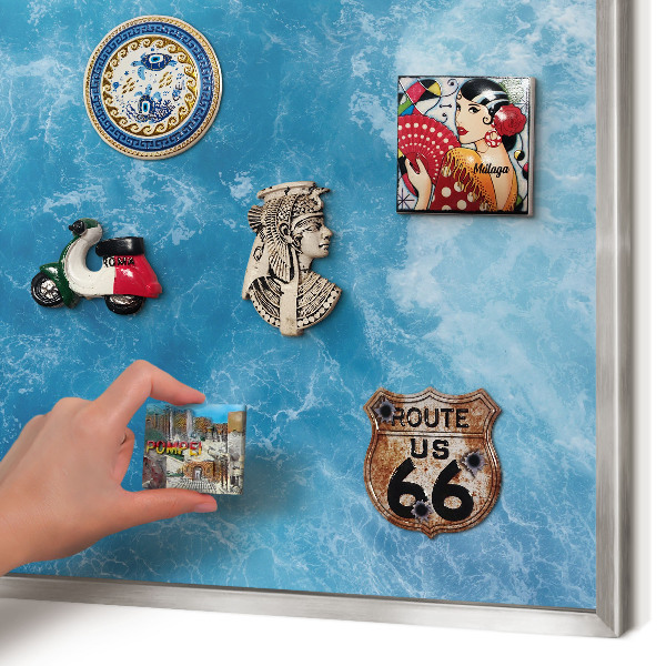Printed magnet board in a silver frame Ocean waves