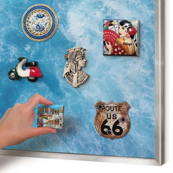 Printed magnet board in a silver frame Ocean waves