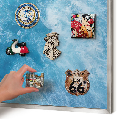 Printed magnet board in a silver frame Ocean waves