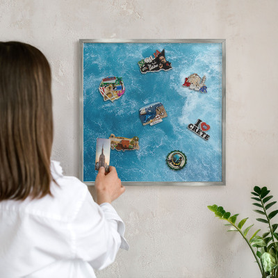 Printed magnet board in a silver frame Ocean waves