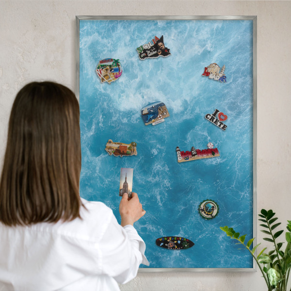 Printed magnet board in a silver frame Ocean waves