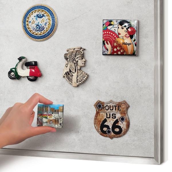 Souvenir magnet display board with a silver frame Gray elegance