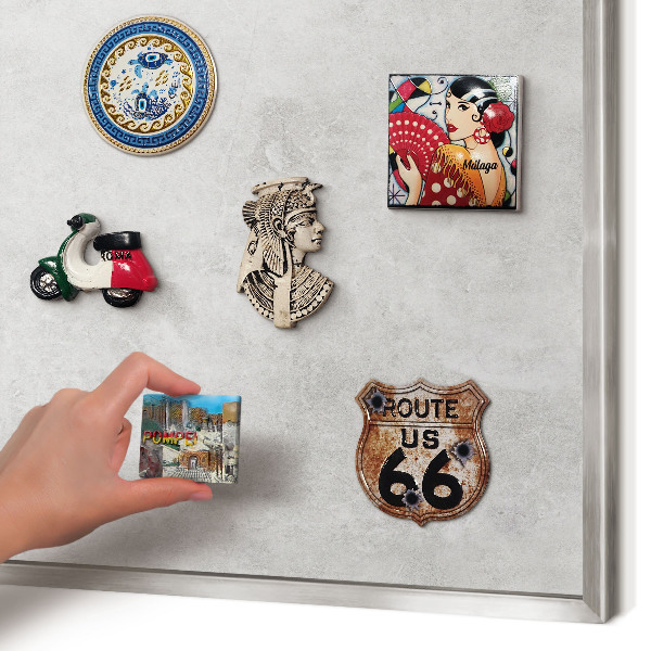 Souvenir magnet display board with a silver frame Gray elegance