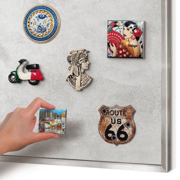 Souvenir magnet display board with a silver frame Gray elegance