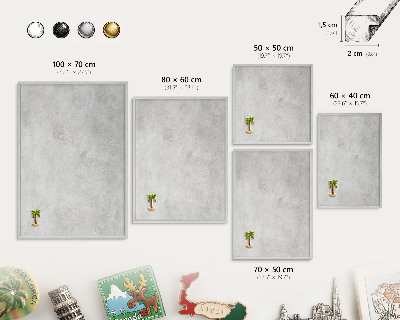 Souvenir magnet display board with a silver frame Gray elegance