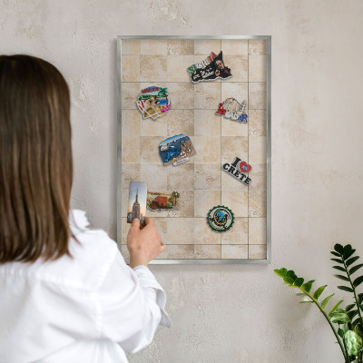 Printed magnet board in a silver frame Neutral elegance