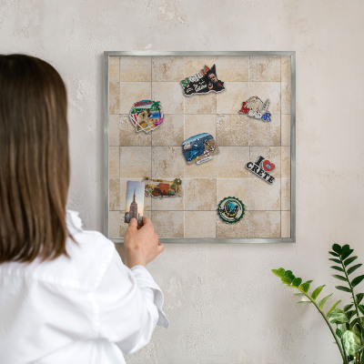 Printed magnet board in a silver frame Neutral elegance