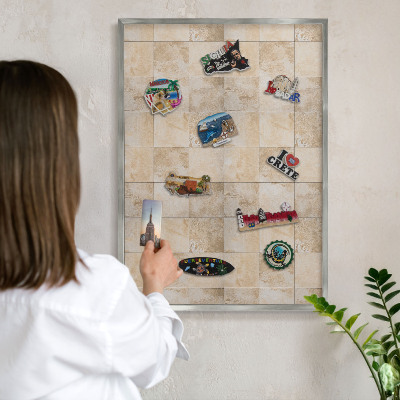 Printed magnet board in a silver frame Neutral elegance