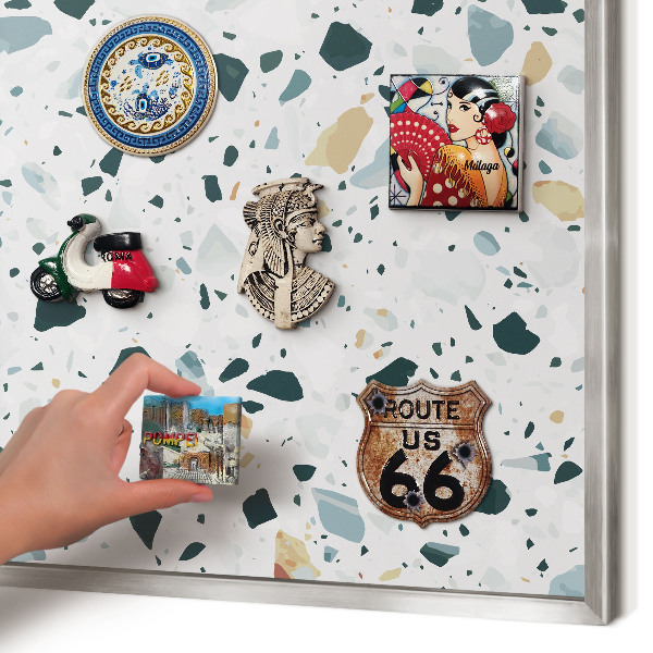 Souvenir magnet display board with a silver frame Dynamic patterns