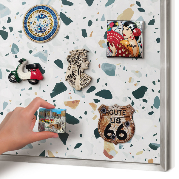 Souvenir magnet display board with a silver frame Dynamic patterns