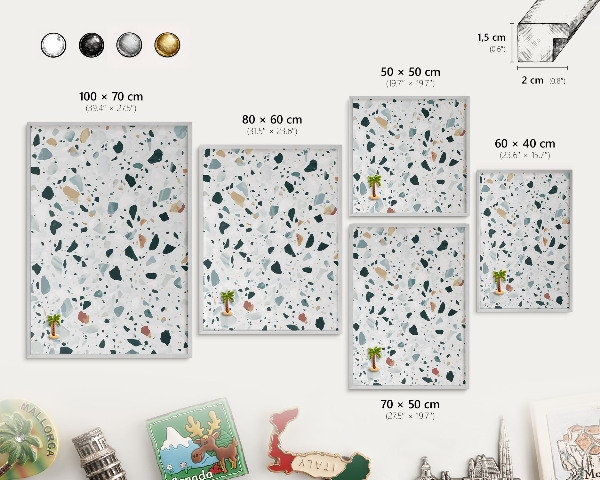 Souvenir magnet display board with a silver frame Dynamic patterns