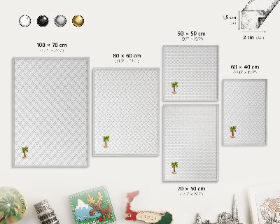 Printed magnet board in a silver frame White herringbone