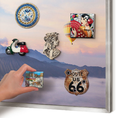 Souvenir magnet display board with a silver frame Sky Journey