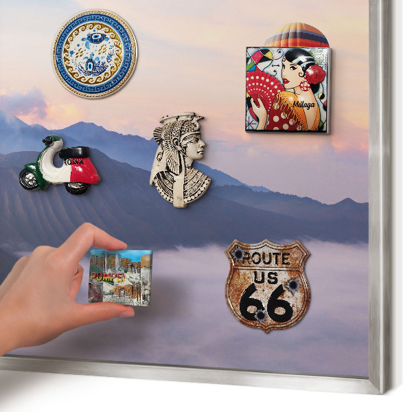 Souvenir magnet display board with a silver frame Sky Journey