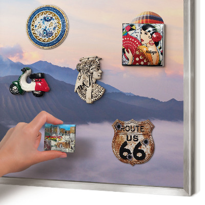 Souvenir magnet display board with a silver frame Sky Journey