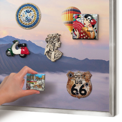 Souvenir magnet display board with a silver frame Sky Journey