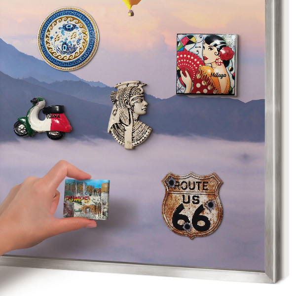 Souvenir magnet display board with a silver frame Sky Journey