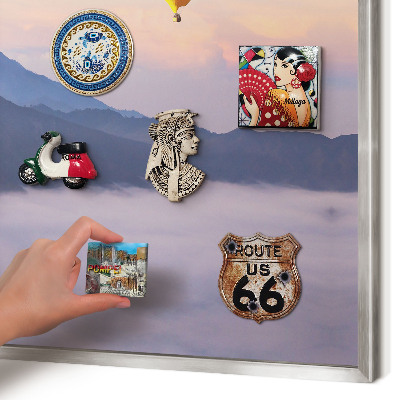 Souvenir magnet display board with a silver frame Sky Journey