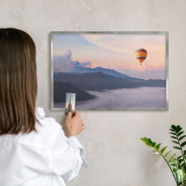 Souvenir magnet display board with a silver frame Sky Journey