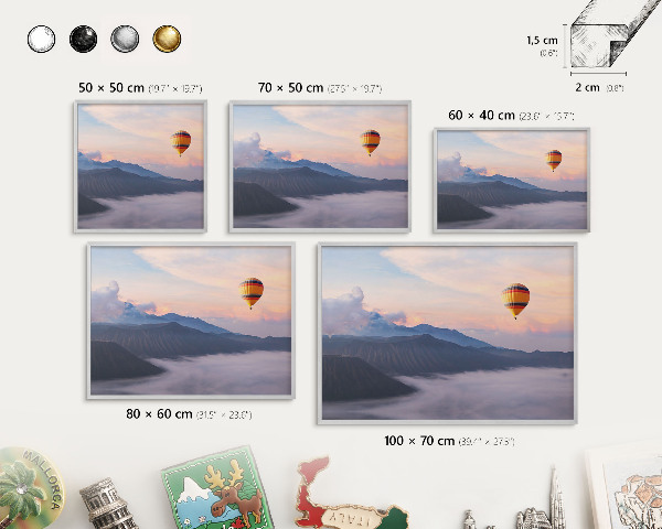 Souvenir magnet display board with a silver frame Sky Journey