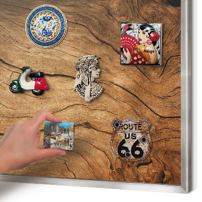 Printed magnet board in a silver frame Wood grain