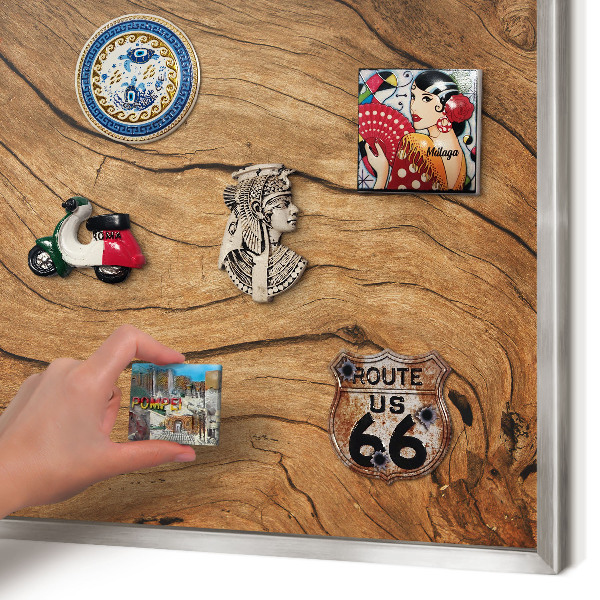 Printed magnet board in a silver frame Wood grain
