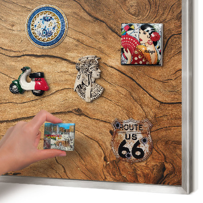 Printed magnet board in a silver frame Wood grain