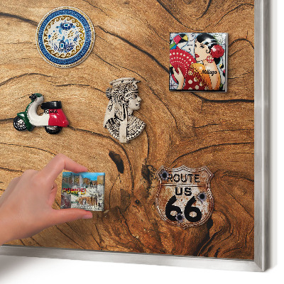 Printed magnet board in a silver frame Wood grain