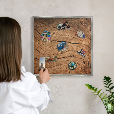 Printed magnet board in a silver frame Wood grain