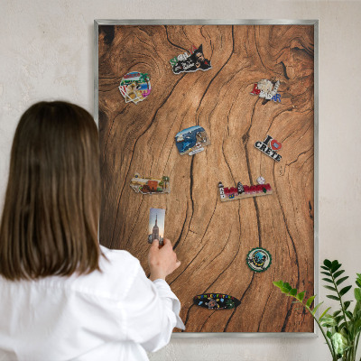 Printed magnet board in a silver frame Wood grain