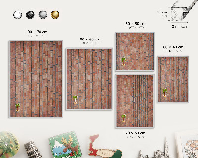 Souvenir magnet display board with a silver frame Brick wall